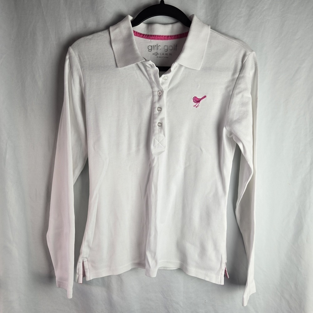 Girls Golf Long Sleeve Polo Cotton Womens Small White Athleisure Club Resort